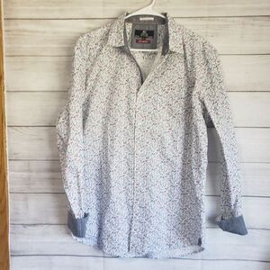MBX Large White Floral Button Down Shirt Long Sleeve Casual